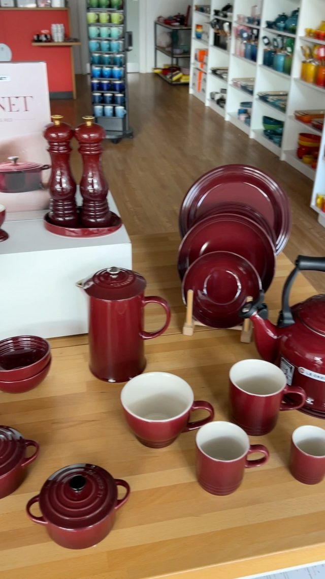 The kitchen just got its autumn glow-up 🍒✨ Find @lecreusetuk Garnet range in store now at Dalton Park Outlet! Who else is obsessed already? 😍#lecreuset #garnet #lecreusetgarnet #newin #daltonpark #shopping