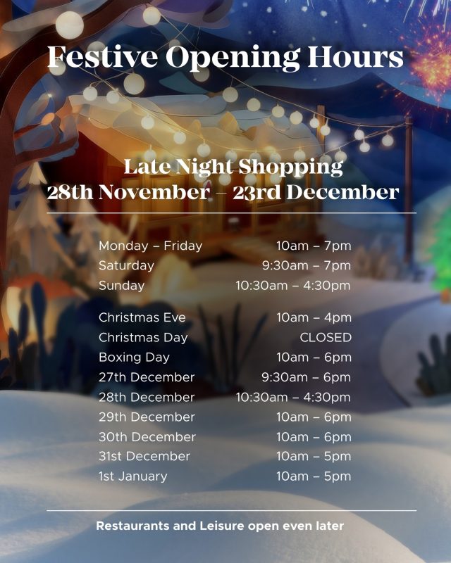 Christmas shopping made easy! Check out Dalton Park’s festive opening hours and plan your visit for some stress-free seasonal shopping 🛍️🎁Plus, enjoy free parking and extended opening for dining & leisure 😄 #festiveopeninghours #daltonpark #latenightshopping #chistmas #northeast